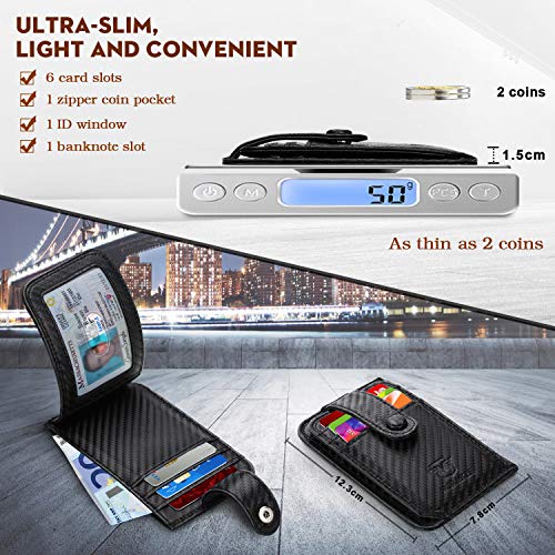 Mirakle Portafoglio Uomo Piccolo Sottile, Porta Carte Di Credit con Portamonete, Nero Mini fibra di carbonio Portafoglio con Protezione RFID Porta Tessere Slim Tascabile per Contanti Regalo