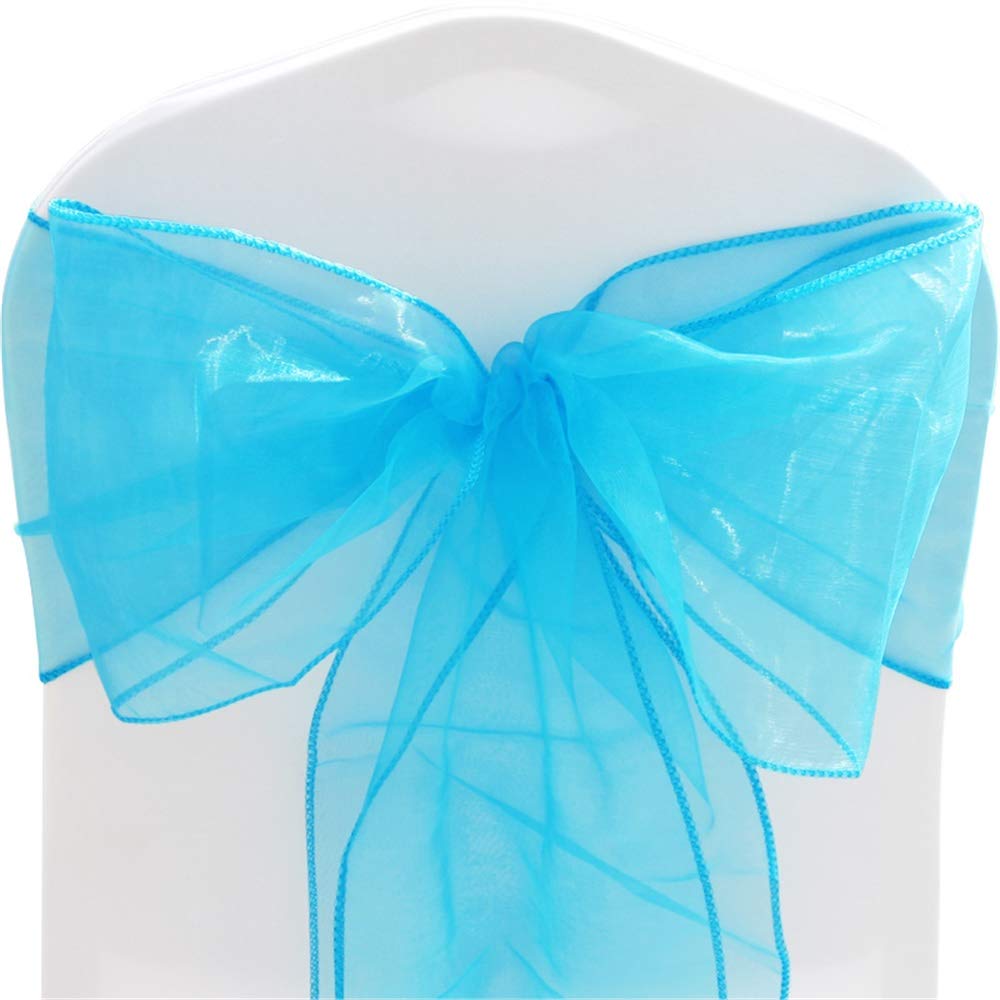 Time to Sparkle Pack of 50 Organza Sashes 22x280cm/9x110inch Wider Sash Fuller Bows Chair Cover Bows Sash for Wedding Party Birthday Decoration - Aquamarine