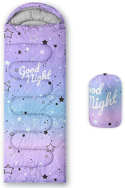 HOSIMA Kids Sleeping Bag, Purple Stars, Lightweight, Waterproof, Warm