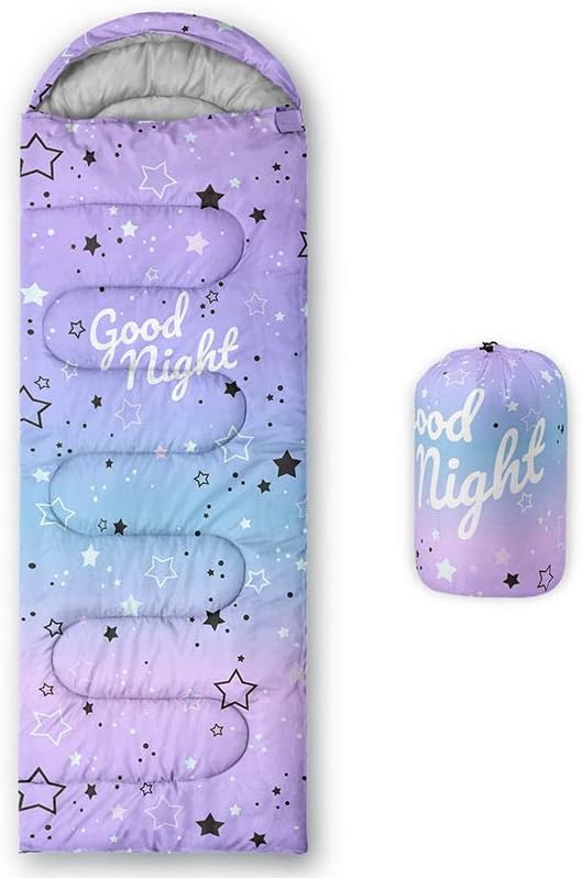 HOSIMA Kids Sleeping Bag, Purple Stars, Lightweight, Waterproof, Warm