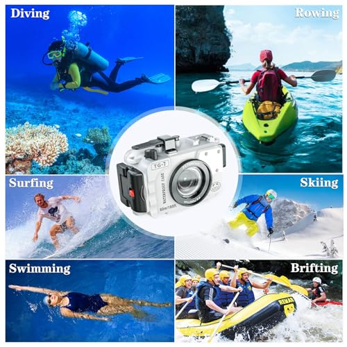YaelHelens TG-7 Underwater Camera Case 60M Waterproof PC Material with O-Ring Gasket Compatible with Olympus OM System Tough TG-7 (White)