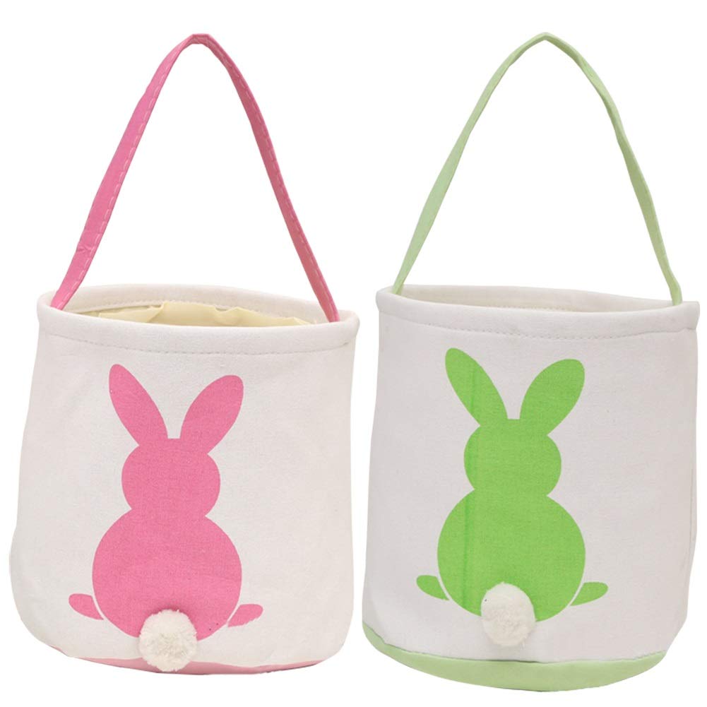 特売 Idomik イースターバニーバスケットバッグ Pink Green B07lg2tj8b Idomik ブラック スナックキャンディ用 4色アソートバッグ キャンバス パーティー フェスティバル ホリデー 誕生日 卵狩り 5歳以上のお子様用 フラシ天 ハンドルとうさぎ付き エコバッグ買い物バッグ