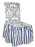 Classic Slipcovers CSI Damask Ruffled Dining Chair Cover, Blue Stripe