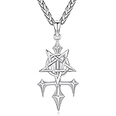 CEKAMA 925 Sterling Silver Gothic Upside Down Cross Necklace for Men Women Inverted Pentagram Cross Pendant with 3mm Chain Punk Satanic Halloween Jewelry Gift for Father Mother