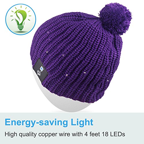 Mydeal LED String Light Up Beanie Hat Knit Cap with Copper Wire Colorful Lights 4 feet 18 LEDs for Men Women Indoor and Outdoor, Festival, Holiday, Celebration, Parties, Bar, Christmas Gifts - Purple