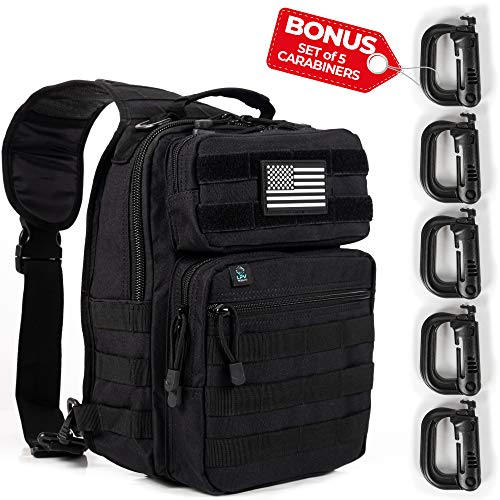 Army Tactical Backpack Molle | Sling Back Pack | Best Military Survival Gear for Men and Women - Range Shoulder Sling Bags - Small One Strap Bag for Hiking - Black