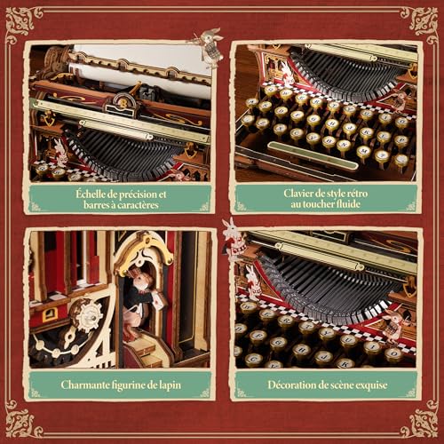 ROBOTIME Fairytale Wooden 3D Puzzle Writing Machine - Building Adult Model Kit, Mechanical Toy, Retro Office Decoration & Elegant Gift, LK703C (Orange)