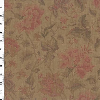 Amazon Com Brown Vintage Linen Coral Green Printed Floral Home