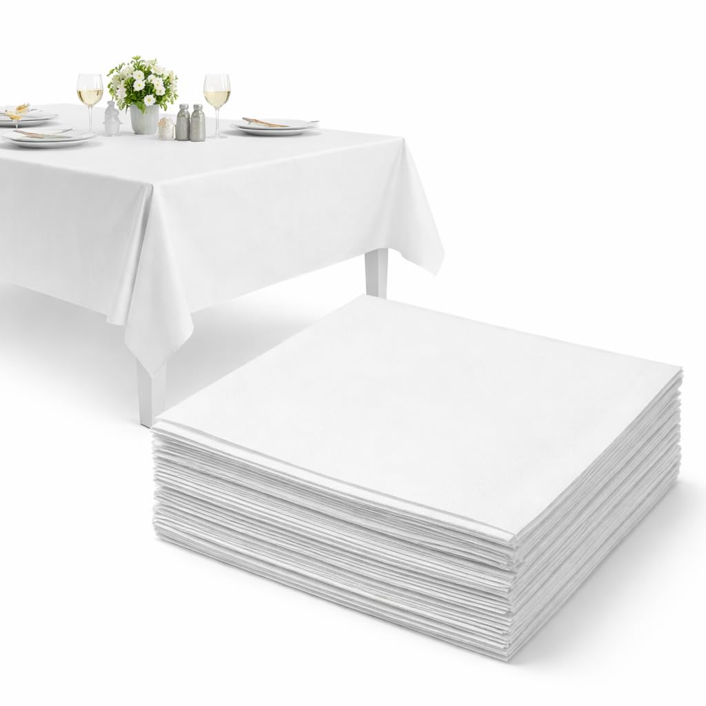 Sabco - 25pcs Disposable Paper Tablecloths For Parties - Disposable Tablecloths For Parties & Catering - Ideal Tablecloth For Restaurants. Square White Table Cloth - White Table Cover