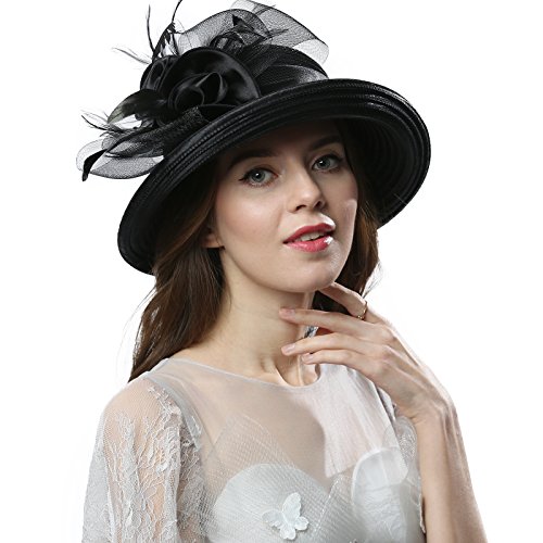 Janey&Rubbins Women Kentucky Derby Church Wedding Fascinators Cloche Bucket Bowler Hat (Black)