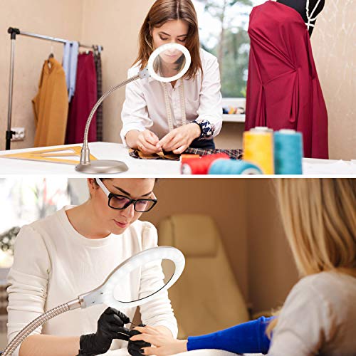 Large 5X Lighted Magnifying Glass with Light and Stand,Raweao Hands