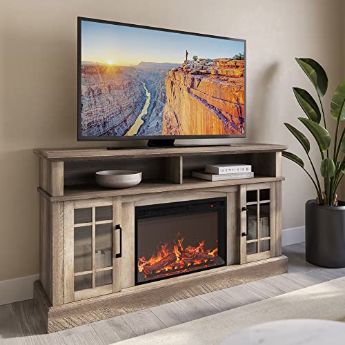 BELLEZE Traditional 58 Inch Rustic TV Stand with 23 Inch Electric
