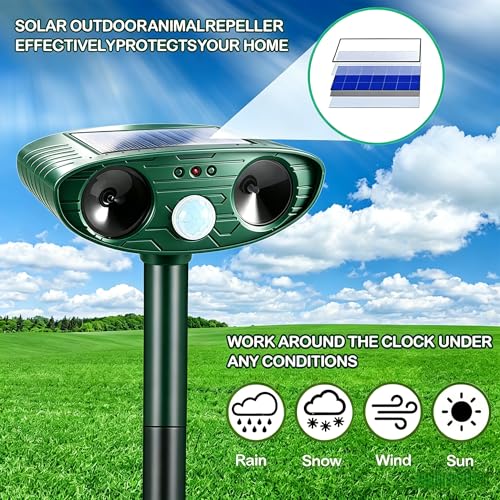 Répulsif Chat Ultrason, Repulsif Chat Solaire & Répulsif Ultrason Anti Rongeurs Étanche, Repulsif Chat Exterieur avec Détecteur de Mouvement pour Anti Chats Chiens Souris Animaux Sauvages