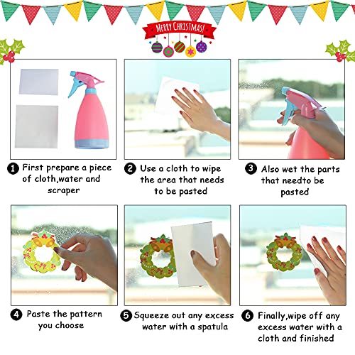 BigOtters 240PCS Christmas Window Cling Stickers, 12 Sheets Christmas Snowflake Window Clings Stickers for Glass Xmas Window Decals Decorations Holiday Snowflake Santa Claus Reindeer Decals for Party