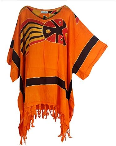 Tropicalsale Women's Plus Size New Orange Tribal Pattern Tunic Hippy Top