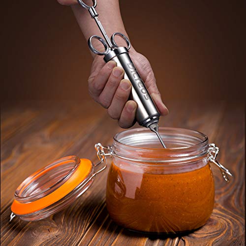 Dicfeos Meat Injector, Stainless Steel Marinade Injector Syringe for BBQ Grill and Turkey, 2 Ounce Syringe with 3 Needles, Easy to Use and Clean