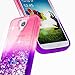 Galaxy S4 Case with Tempered Glass Screen Protector for Girls Women Kids, NageBee Glitter Liquid Bling Floating Waterfall Diamond Shockproof Durable Cute Case for Samsung Galaxy S4 -Pink/Purple