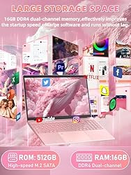Rumtuk 16" Rose Gold Laptop, Celeron N5105