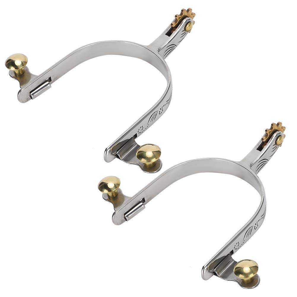 Fdit 2Pcs West Cowboy Style Spur Straps with Brass Rowel Belt Button for Horses, Ponies, Donkey Rustproof Riding Spurs