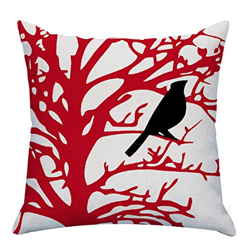 LAZAMYASA Square Cartoon Bird Printed Cushion Cover Cotton Throw Pillow Case Sham Slipover Pillowslip Pillowcase for Home Sofa Couch Chair Back Seat,4PCS,Red,20x20in - Thumbnail 6