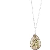 Natural Green Rutilated Quartz Crystals Pendant Necklace, Pear Cabochon Gemstone, Energy Healing Crystals, Birthday, Gift for Her, Gemstone Jewelry 18 inch AAA+ Quality
