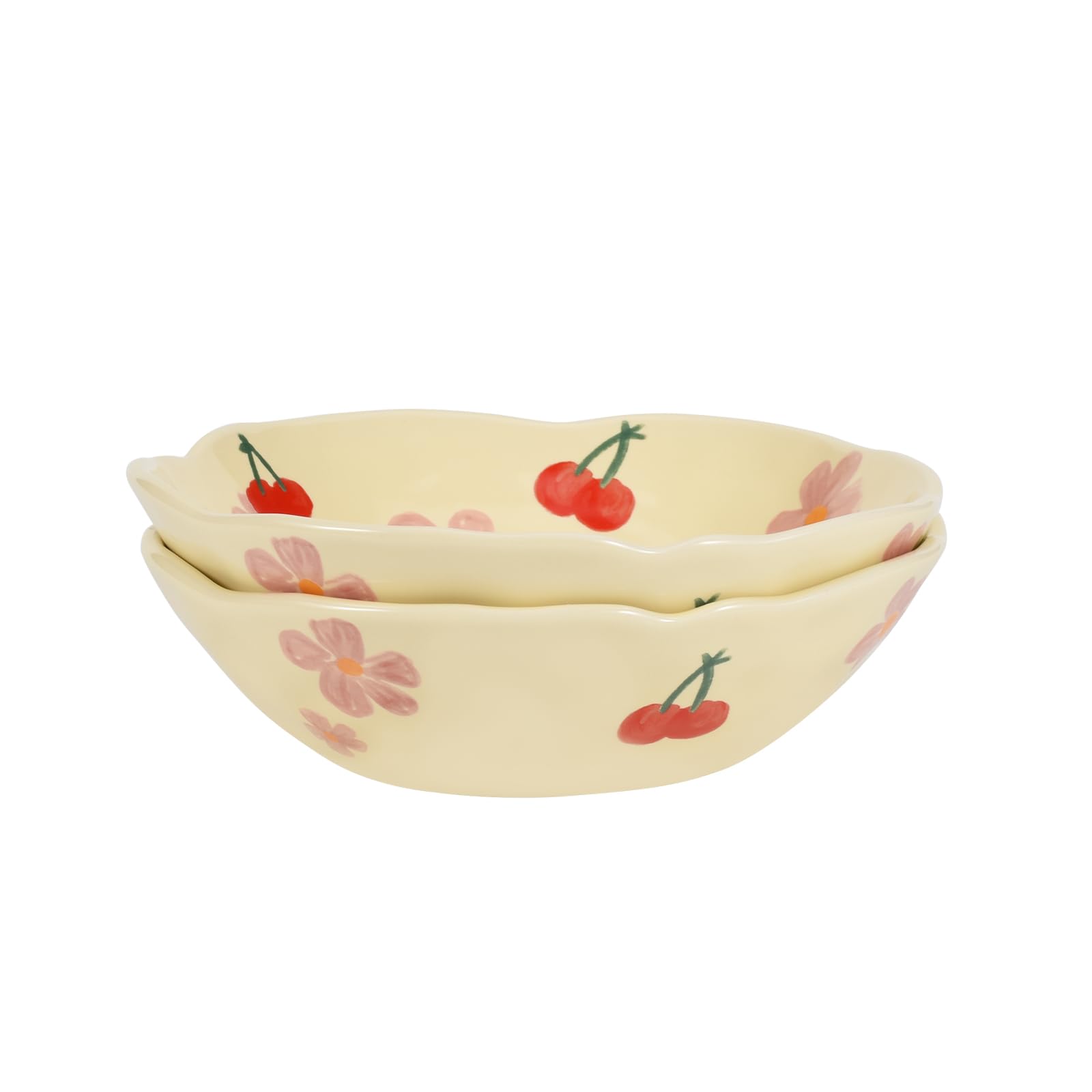 Photo 1 of Koythin Salad Bowls Set of 1, Cute Cherry Flower Ceramic Bowls, Cream Yellow Serving Bowl for Pasta, Cereal, Fruit, Soup, Rice, Dishwasher and Microwave Safe (Cherry Set of 1)