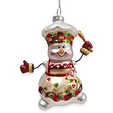 Cheerful Holiday Snowman Chef Glass Christmas Ornament