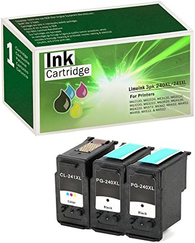 Limeink3 Remanufactured Ink Cartridges Replacement for Canon 240xl 241xl Combo Pack for Cannon 240-241 Printer Ink Cartridge for Canon MG3600 for Canon Pixma MG3620 Ink Cartridge (2 Black, 1 Color)