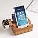 AMIR Bamboo Charging Station, Multi Device Charging Station with Three USB Port, Wood Organizer Dock for iPhone X / 8 / 7 / 6 / 5s & 38mm / 42mm Apple Watch Charger, Cradle for Most Smartphones