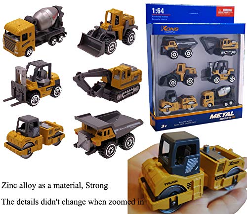 Chilly Construction Vehicles Alloy Engineering Playsets Trucks Toy Play Vehicles Set of 6 Excavator Bulldozer Dumper Forklift Cement Mixer Asphalt for Toddlers Kids Party Favors