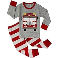 PHOEBE CAT Fire Truck Little Boys Kids Pajamas Sets 100% Cotton Pjs Toddler Pj