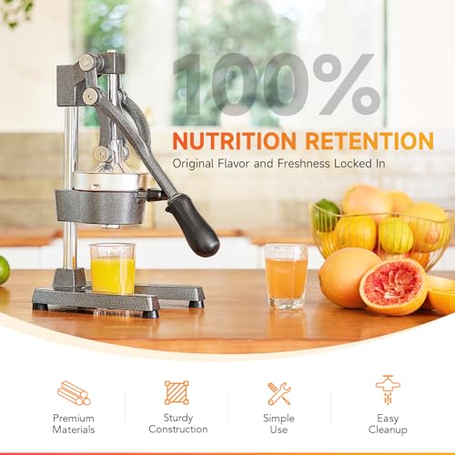 CO-Z Professional Manual Citrus Juicer Pomegranate Orange Lemon Juicer with Steel Lever for Home, Restaurant, Bar (Grey)