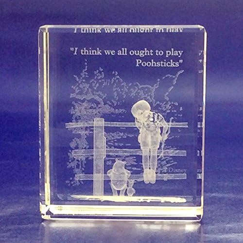 Crystal Treasures 3D Laser etched block - Classic Pooh - Poohsticks by Crystal Treasures