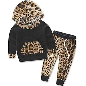 jsadfojas Pasgeboren Baby Luipaard Sweatshirt Jas Meisjes Jongens Lange Mouw Hooded Jas Top met Pocket +Lace-Up Lange…