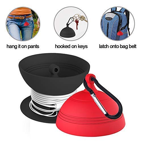 Earbuds Cord Organizer, Headphone Warp Cable Winder Headset Silicone Storage Case with Keychain, Fully Protect Earpieces Mics and Cords Keep Earphone Wire Tangle Free or Dustproof Red Black - 2 Pack