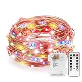 String Lights, Kohree Dimmable Starry Rope Lights with Remote Control, 40Ft Flexible Copper Wire, Multi-color 120 LEDs Battery Operated Fairy Lights, Perfect for Weddings, Party, Holiday
