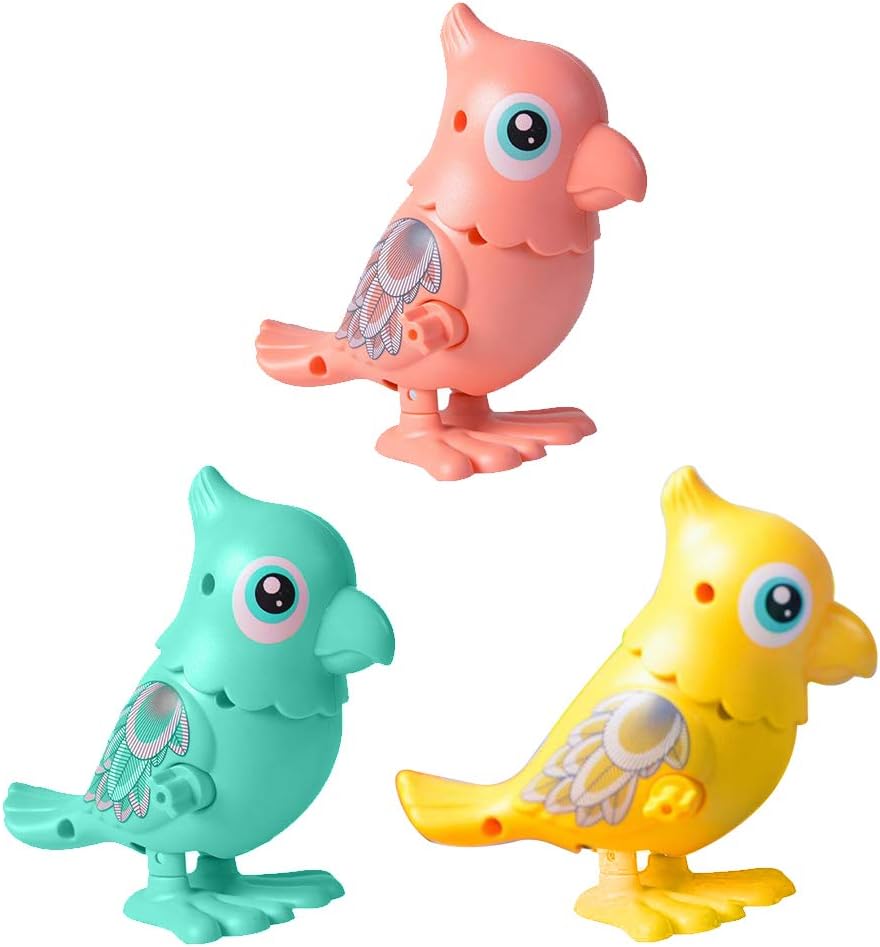 Amazon 3xプラスチックおかしいぜんまいおもちゃパロットジャンプキッズバースデーバッグーおもちゃ ロボット 子ども向けフィギュア おもちゃ