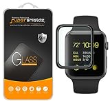 (2 Pack) Supershieldz for Apple Watch 42mm (Series 3, 2, 1) Tempered Glass Screen Protector, (Full Cover) (3D Curved Glass) Anti Scratch, Bubble Free (Black)