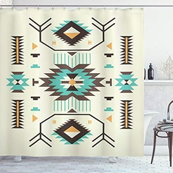 Ambesonne Southwestern Shower Curtain, Ethnic Illustration of a Zigzags Design Triangular Iconic Artwork Motifs, Cloth Fabric Bathroom Decor Set with Hooks, 70