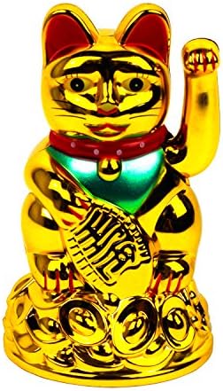 Maneki Neko Beckoning Cat Gold Wealth Lucky Charm 4" Tall Waving Kitty Feng Shui Good Fortune By Spreezie