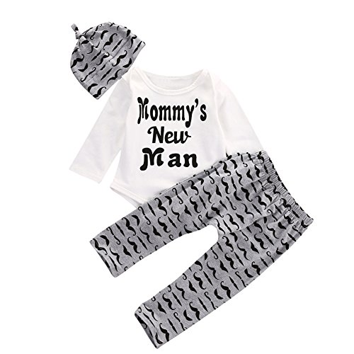 Baby Boys 3PCS Clothes Set Long Sleeve Letter Romper Long Pants and Hat Outfits