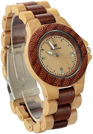Ideashop® Handmade Brown and Beige Date Calendar Sandal Wood Quartz Watch Maple Wood & Red Natural Sandalwood Wood Watches Wooden Wristwatch Japan Movt Men's Watches Gift Giving Watch