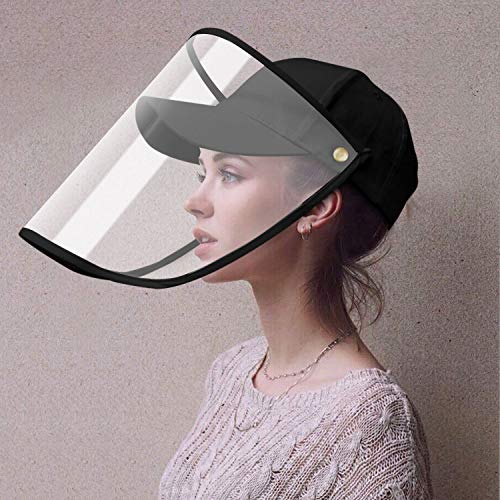 WERFORU Protective Hat with Face Mask Waterproof Clear Visor Face Hat Black Baseball Cap for Men and Women Detachable Full Face Hat Adjustable for Outdoor Activities 1Pack