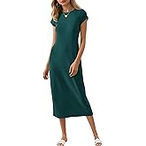 Wenrine Women's Short Sleeve T-Shirt Dress Summer Crew Neck Basic Solid Casual Long Midi Dresses