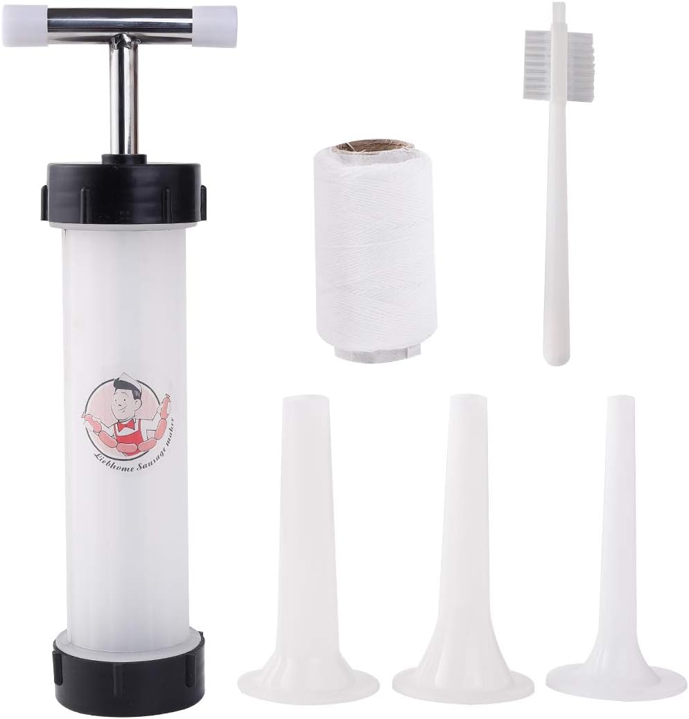 Sausage Stuffer, LiebHome Meat Stuffing Maker Kit With 3 Size Professional Filling Nozzles, 200 Feet Cotton Natural Cooking Twine and 1 pcs brush