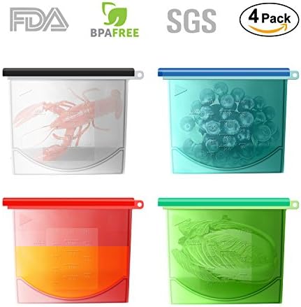 Reusable Food Bags Silicone Preservation Storage Container Airtight Seal Versatile Cooking Bag for Freeze, Heat, Steam, Microwave Fruits Vegetables Milk Meat Set of 4