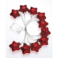 4Rissa Red Stars Cordless String Lights Mercury Crackled Glass Holiday Christmas Dinner Party Home Patio Decor