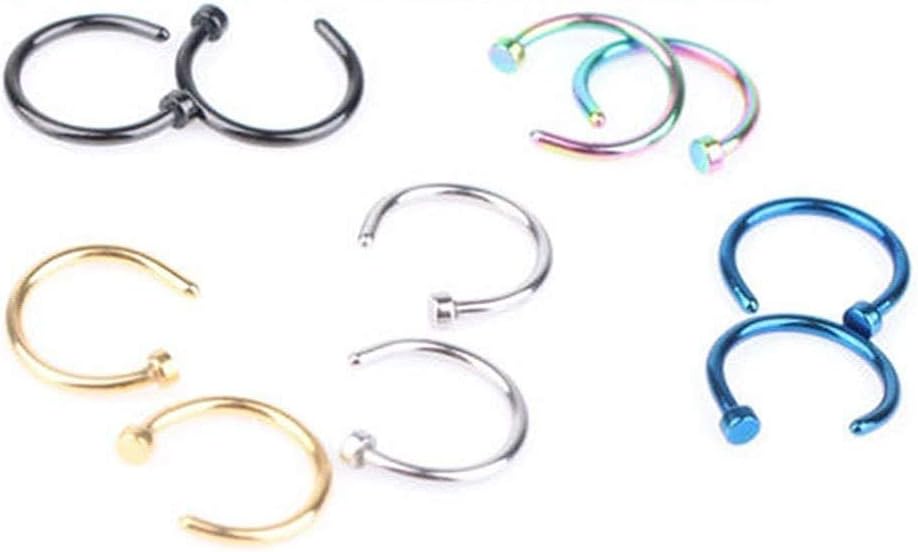 TianQin WY Small 316L Surgical Steel Open Nose Ring/Hoop Cartilage Piercing Stud Body Piercing Thickness 0.8mm and 8mm Diameter (10pcs)