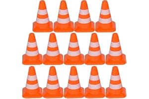XYBHRC Mini Traffic Cones, 14Pcs Mini Plastic Traffic Cones Training Roadblock Cones Mini Orange Cones for Multipurpose Construction Theme Party Sports Activity Cones