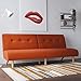 Novogratz Palm Springs 72 Inch Futon Sofa Bed, Armless Upholstered Couch Sleeper with Tufted Back, Mid-Century Modern, Orange